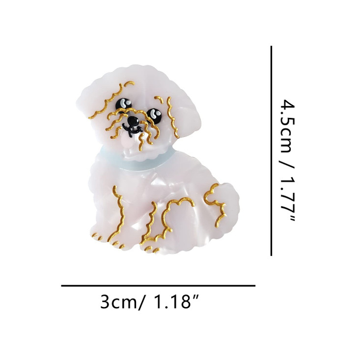Bichon Frise Dog Hair Clips Cellulose Acetate Small for Girls Pack of 2