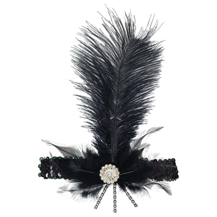 Elegant Black Charleston Feather Headband 115 x 675 Vintage Flapper Accessory Unique Durable Design Perfect For Roaring