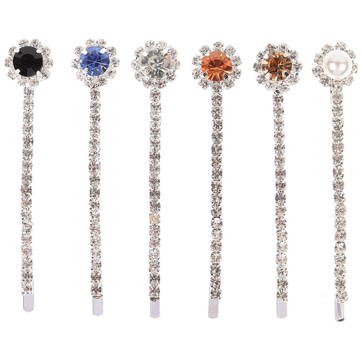Lurrose Rhinestone Hair Clips Set of 6 Elegant Pearl Bobby Pins for Women and Girls Stylish Short Barrettes for Hair Sty