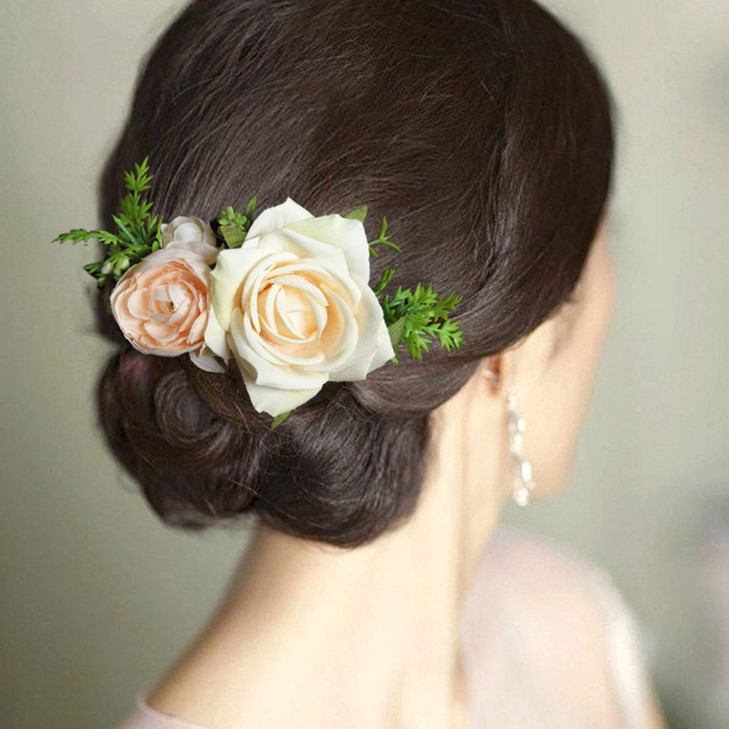 Fangsen Silver Wedding Rose Flower Hair Comb Bridal Floral Hair Headpiece for Brides and Bridesmaids Ivory