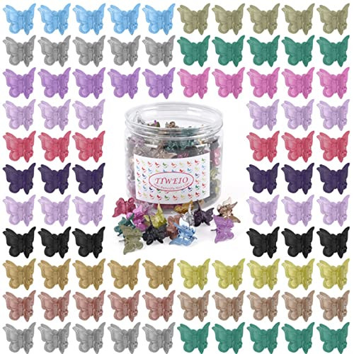 Tiweio Butterfly Hair Clips Pastel Hair Clips 100 Pcs Small Hair Claw Clips Mini Hair Accessories for Girls and Women wi