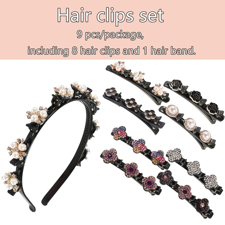 KKSS 9PCS Hair Clips for Women Thick Hair Braided Rhinestone Claw Clips with NonSlip Teeth Sparkling Crystal Hair Access