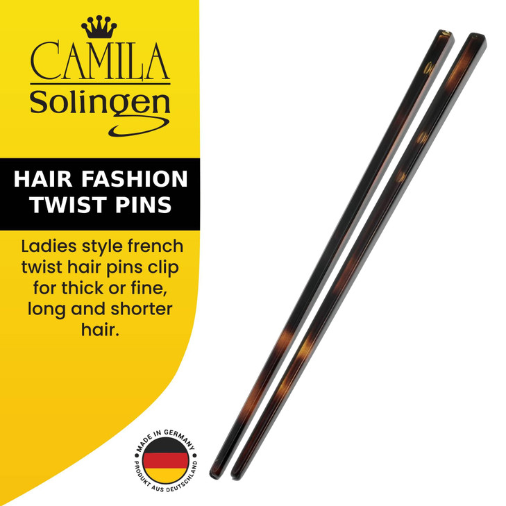 Camila Paris AD282 French Twist Stick Hair Pin Set of 2 Tortoise Shell Girls Chopsticks Hair Pins for Girls Spiral Updo