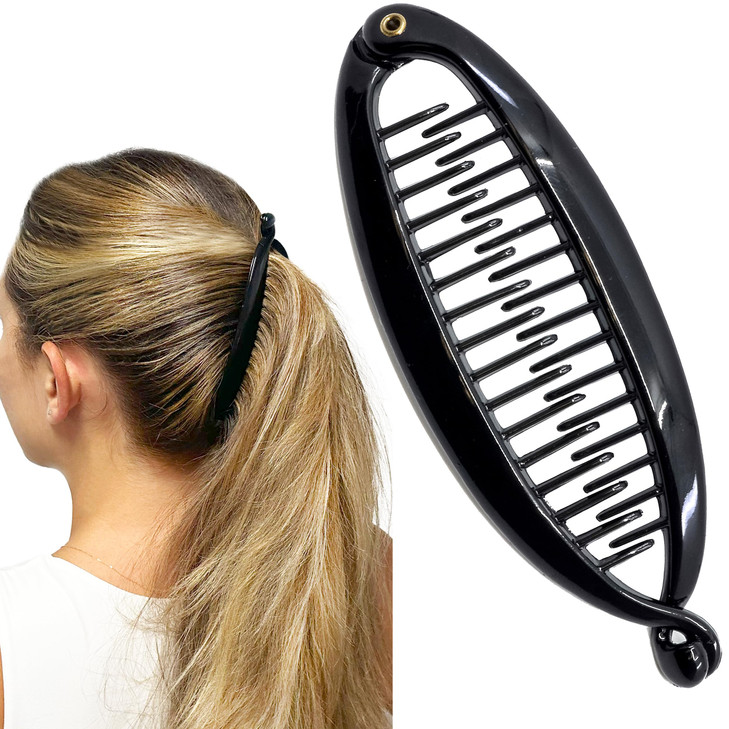 Camila Paris NV136 French Large Banana Clip Hair Comb Flexible Banana Clips Hair for Thick Hair Ponytail Holder Interloc