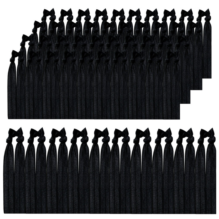 Syleia Hair Ties Pack of 100 Black Color Elastic Band Ponytail Holders Elastic Ribbon Hair Band Crease Free Hand Knotted