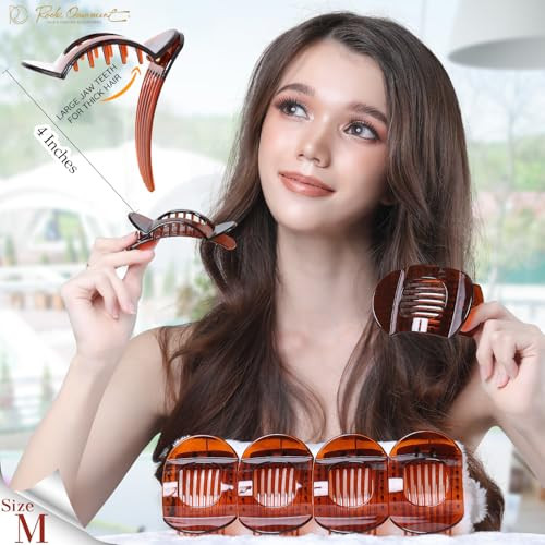 RC ROCHE 6 Pcs Flat Claw Hair Clips for Women Thick Hair French Round Duckbill Square Secure Strong Hold Grip Clamps Bar