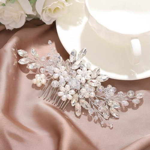 JAKAWIN Bridal Hair Accessories Wedding Hair Comb Silver Pearl Hair Piece for Women HC034 1 Silver