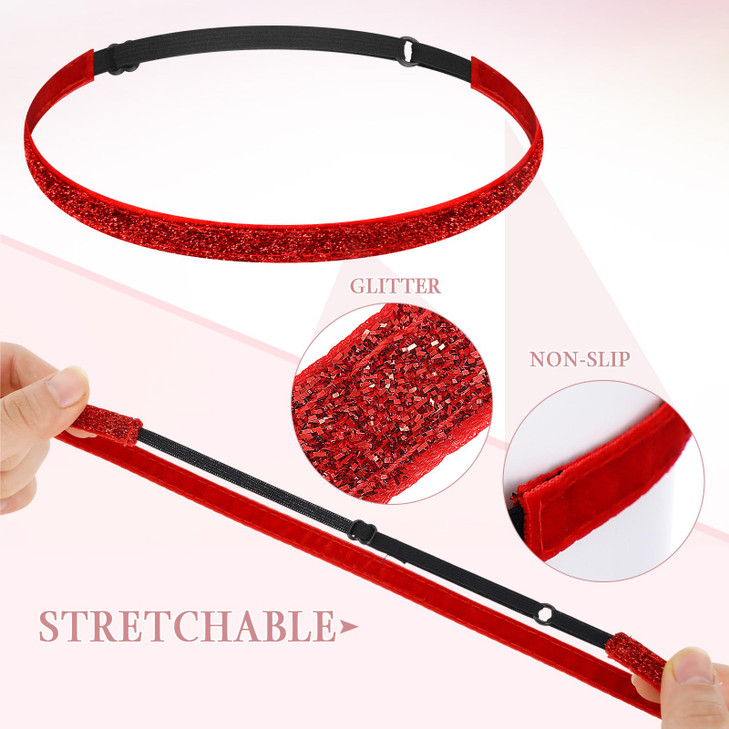 10 Pcs Glitter Non Slip Running Headbands Elastic Girls Sports Velvet Sparkly Fabric Stretchy Shiny Headbands Pack Worko
