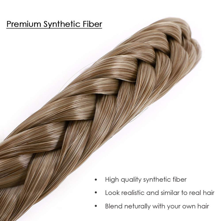 Hairro Braided Headband with Teeth Fishtail Braids Chunky Braid for Women Hair Hoop Synthetic 06 Wide 48g Light Brown As