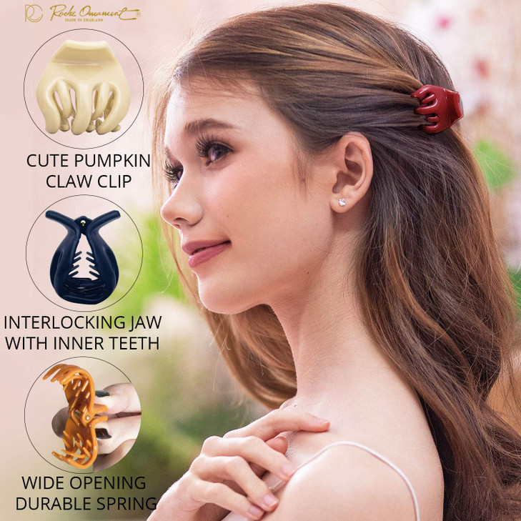 RC ROCHE ORNAMENT 12 Pcs Womens Octopus Claws Jaw Pumpkin Hair Clips Interlocking Teeth Strong Hold No Slip French Clutc