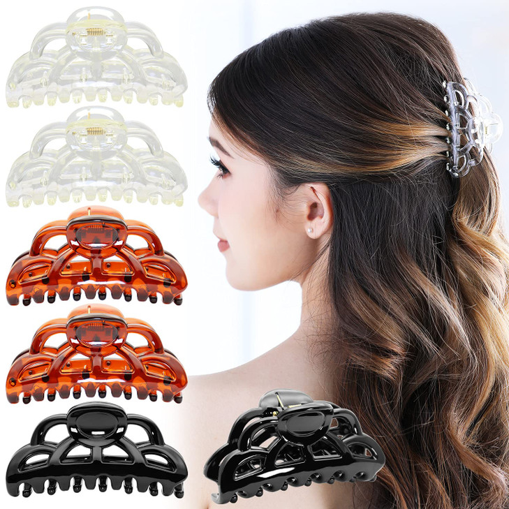 RC ROCHE ORNAMENT 6 Pcs Womens Beauty Vintage French Barrette Strong Hold No Slip Interlocking Jaw Teeth Clasp Styling P