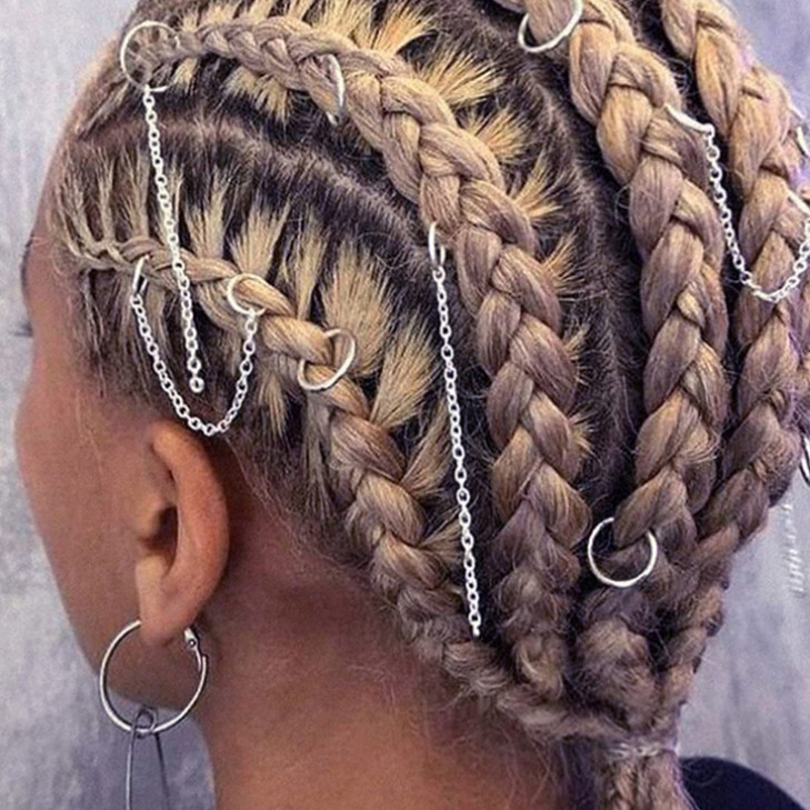 5PCS Silver Hair Chain for Braids Goth Hip Hop Punk Dreadlock Braid Chains Set Small Hanging Hair Beads Jewelry for Part