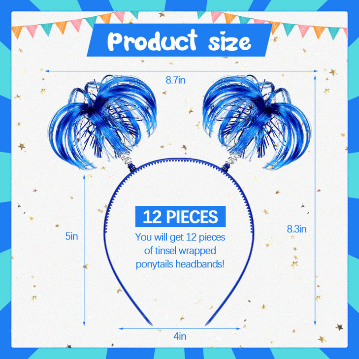 Jexine 12 Pcs Pompom Headband Hair Tinsel Hair Accessory Wrapped Ponytail Headwear Feather Headband for Women CosBlue
