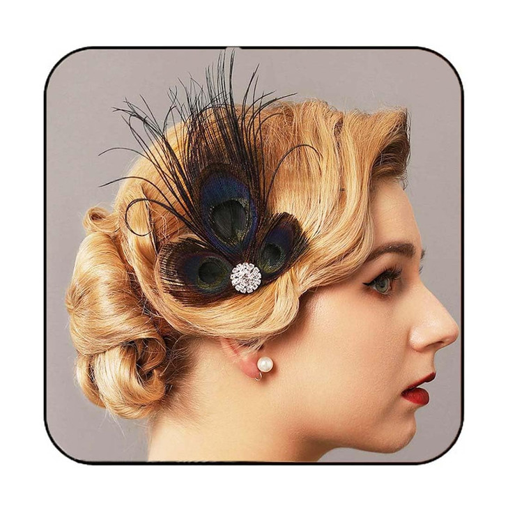 GORTIN 1920s Black Feather Hair Clip Peacock Rhinestone Headpiece Art Deco Headband for Women Girls Party Prom and Forma