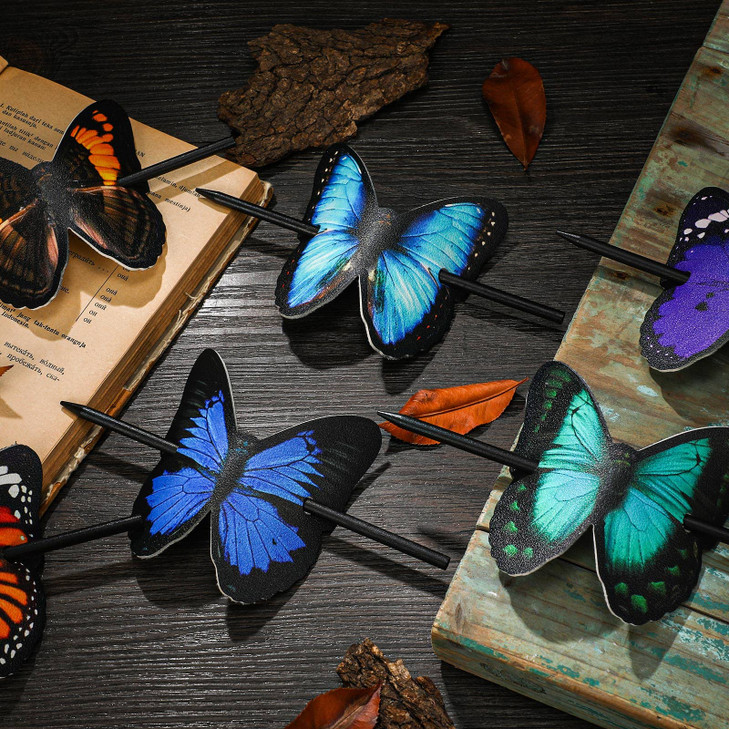 Jutom 6 Pcs Colorful Hair Barrettes with Butterfly Faux Leather Clips Wood Stick for Women and Girls Hair Accessories