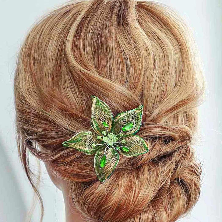 Casdre Flower Bride Wedding Hair Comb Silver Green Rhinestone Bridal Hair Piece Crystal Evening Party Hair Accessories f