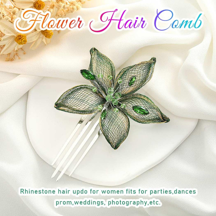 Casdre Flower Bride Wedding Hair Comb Silver Green Rhinestone Bridal Hair Piece Crystal Evening Party Hair Accessories f