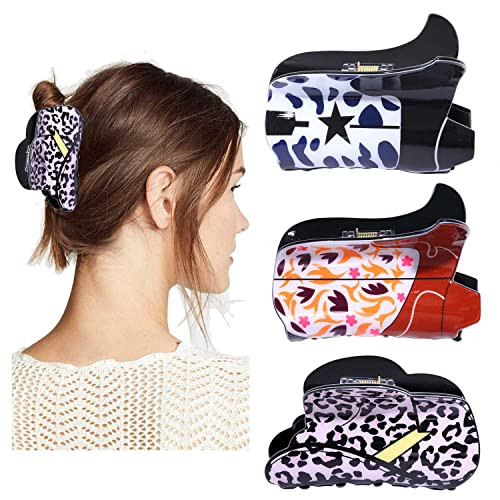 3PCS Hair Claw Clips for Women Sunflower Leopard Star Cowboy Hat Boot Jaw Clips Nonslip Barrettes for Thick Hair Western