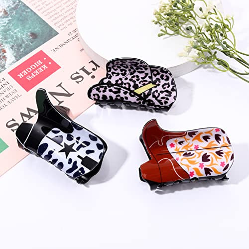 3PCS Hair Claw Clips for Women Sunflower Leopard Star Cowboy Hat Boot Jaw Clips Nonslip Barrettes for Thick Hair Western
