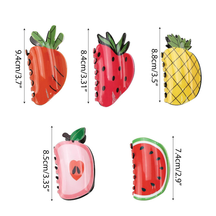 5PCS Funky Hair Claw Clips in Fruit Shape Novelty FoodInspired Jaw Barrettes Sweet Shark Grab Accessories in Bulk for Wo