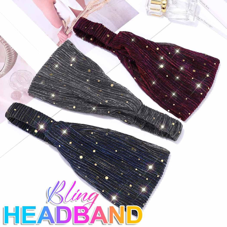 CAKURE Sequin Wide Headband Black Turban Headbands African Glitter Head Wraps Stretchy Bling Hair Wraps Hair Bands Yoga