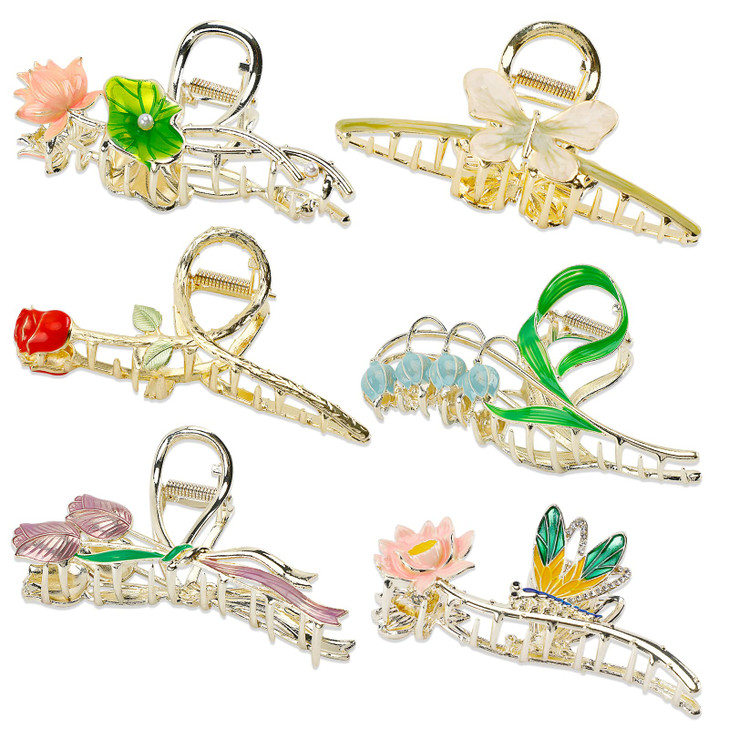 6PCS Flower Metal Hair Clips Large Hair Claw Clips NonSlip Tulip Flower Butterfly with Strong Hold Hair Fashion Clamps S