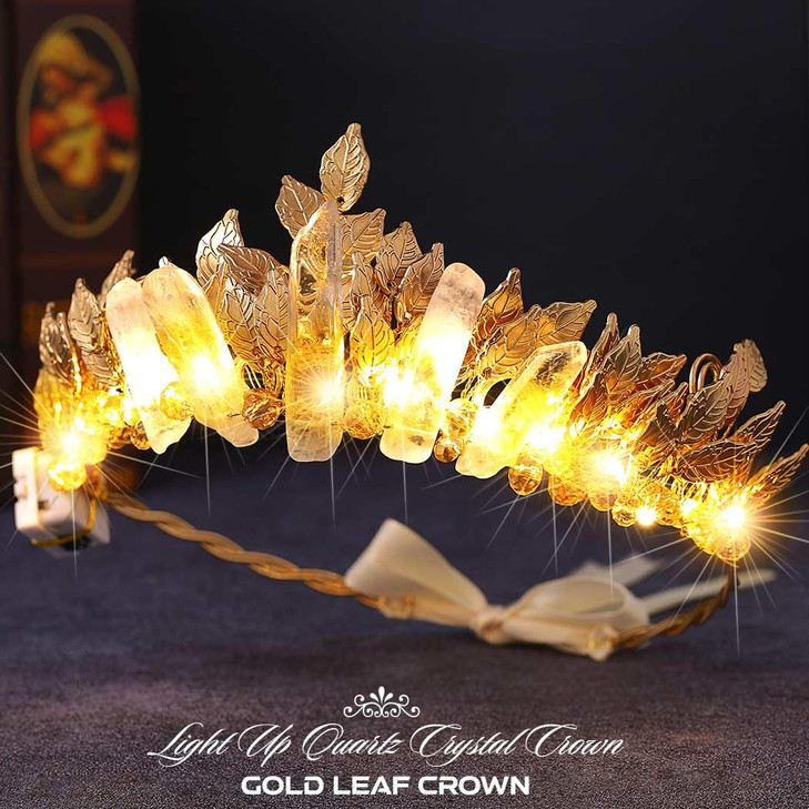 Catery Gold Leaf Crown Light up Headband Greek Goddess Headpiece Accessories for Women