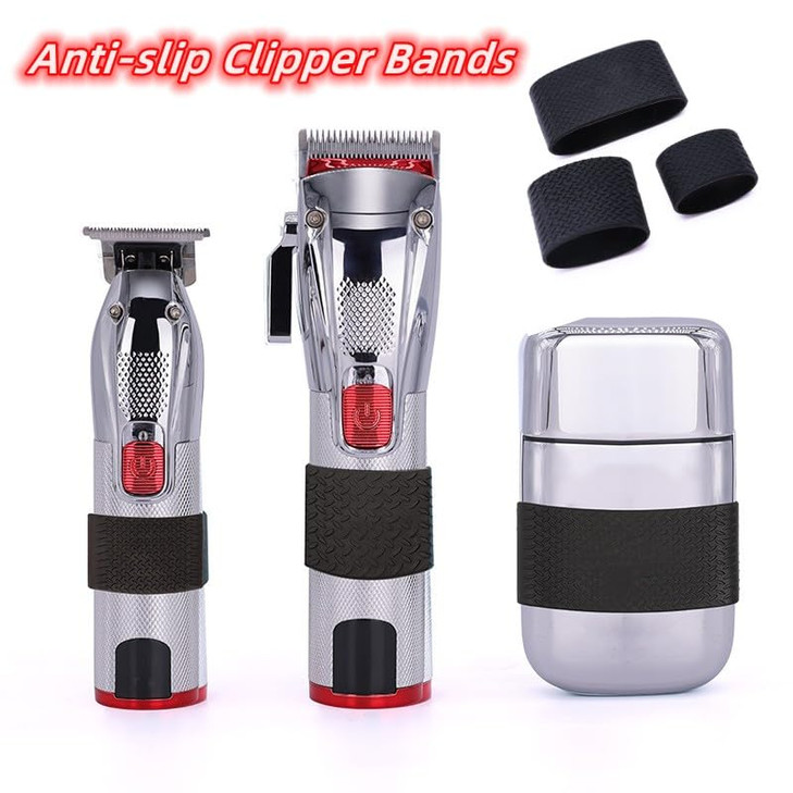 3pcs Heat Silicone Clipper Bands Anti Slip Shock Absorbing Universal Clipper Trimmer Grips Sleeve for Professional Barbe