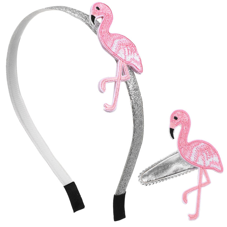 TINKSKY 2pcs Cute Flamingo Headband Embroidery Hair Hoop Set Girls Headwear Hairpins Flamingo Hair Hoop and Hairpins