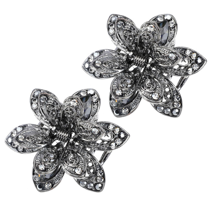 LALAFINA 2pcs Vintage Metal Jaw Clips Rhinestone Hair Claw Clip Crystal Hair Jaws Fancy Thick Hair Barrette Clamp Hair A