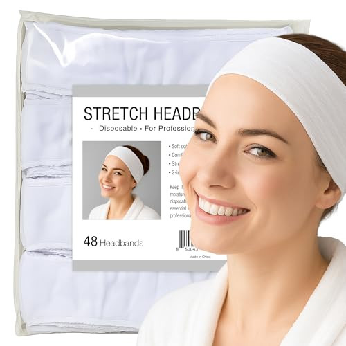 APPEARUS Disposable Headbands without Closure Stretch Cotton Cloth Spa Facial Headband 48 Count