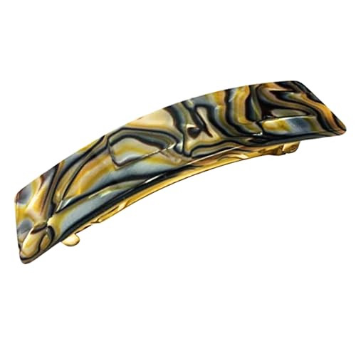 French Amie Fine 1 Wide Rectangular Celluloid Handmade Onyx Automatic Hair Barrettes for Women French Hair Clips