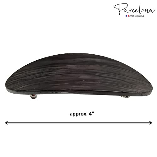 Parcelona French Oval Large Gray Black French Hair Barrette Clip for Girls Handmade for Thick Volume Hair Strong Hold Gr