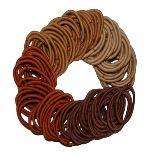 Kenz Laurenz 100 Hair Elastics Hair Ties No Crease Ouchless Ponytail Holders No Metal 4mm 100 Hair ElasticsBrown Ombre