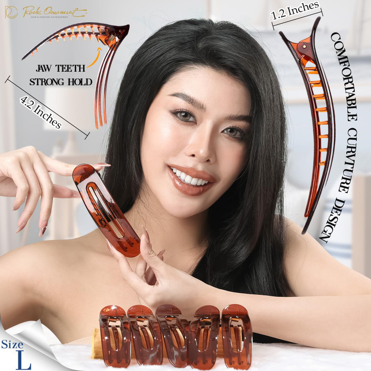 RC ROCHE 6 Pcs Flat Claw Hair Clips for Women Lay Down Barrettes No Crease Side Slide Thick Long Hair Duckbill French Ag