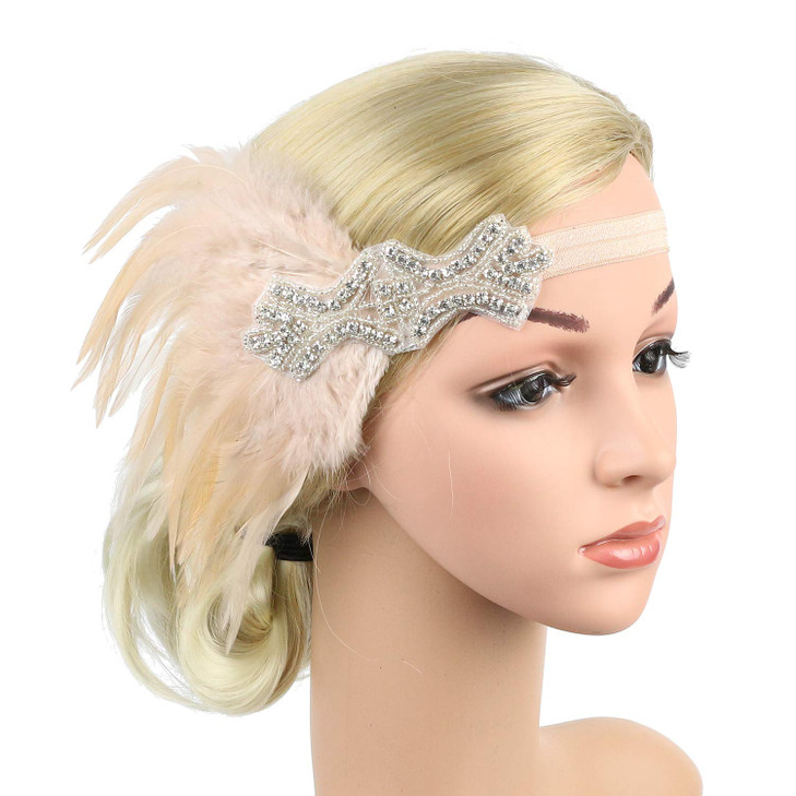 Aylmrice Vintage Feather Rhinestone Headband 1920s Bridal Headpiece for Women Gatsby Accessories Dance Party Hair Costum