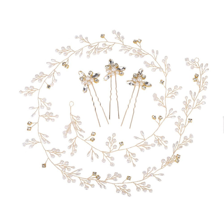 Denifery Bridal Hair Vine Wedding Head Piece Gold Extra Long Pearl and Crystal Beads Headband Women 1 Count 1 Piece 007