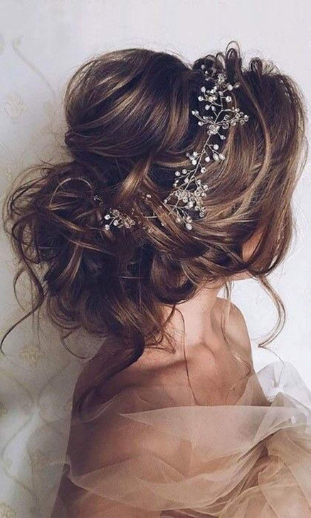 Denifery Bridal Hair Vine Wedding Head Piece Gold Extra Long Pearl and Crystal Beads Headband Women 1 Count 1 Piece 007