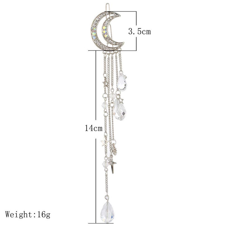 Numblartd 3 Pcs Vintage Crystal Rhinestone Moon Tassel Drop Star Hair Clip Bobby Pins Women Lady Fashion Bridal Jewelry