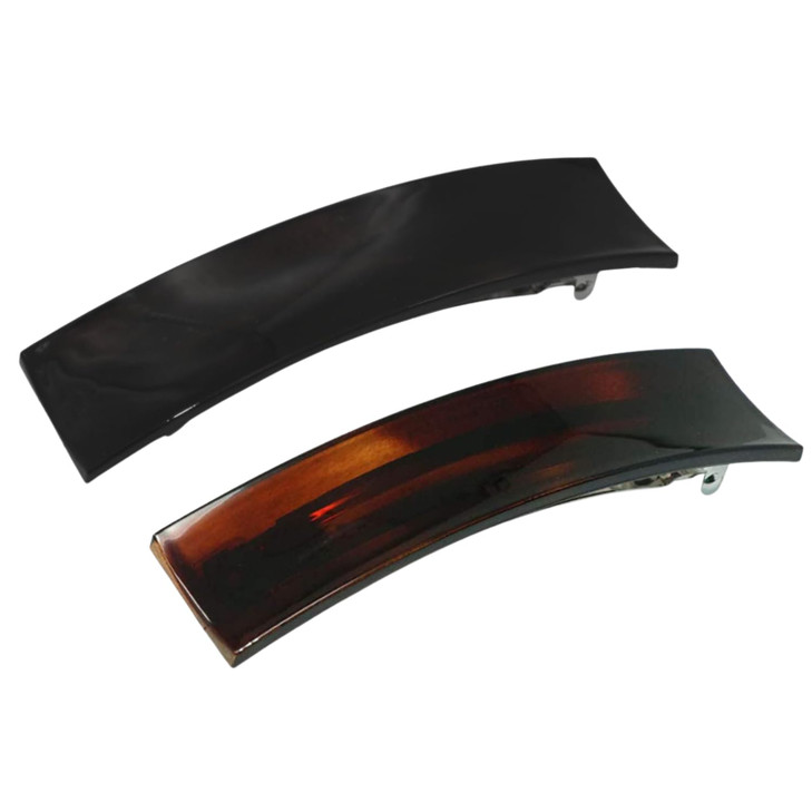 Parcelona French Rectangle Extra Large Set of 2 Tortoise Shell Brown and Black Hair Clips Barrettes Hair Grip for Women