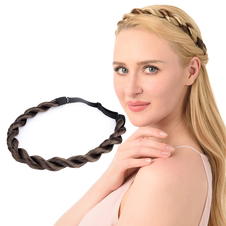 DIGUAN Thin Synthetic Hair Braided Headband Hairpiece Women Girl Beauty Accessory Dark Brown