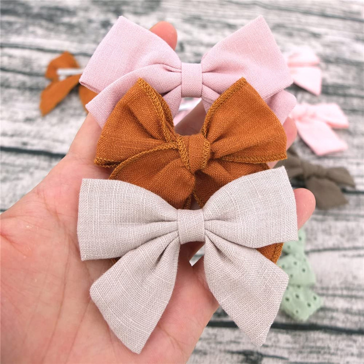 12 PCS Linen Bow Hair Clips for Baby Girls Hair Bows Alligator Clips Accessories Infants Toddler Kids Hairgrips Linen Fa