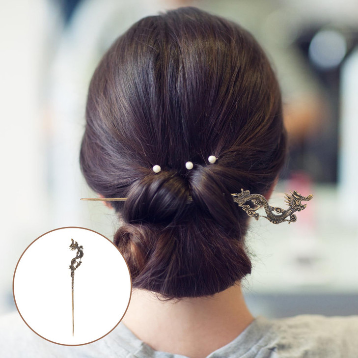 EXCEART Vintage Dragon Hair Stick 610In Copper Hairpin Dredger Elegant Hair Accessories for Women Traditional Chinese St