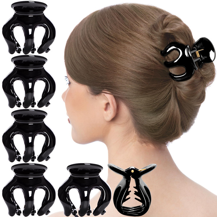 RC ROCHE 6 Pcs Octopus Hair Claw Clip Women Thick Hair Jaw Round Extra Big XL Jumbo Pumpkin Hair Secure No Slip Grip Cla