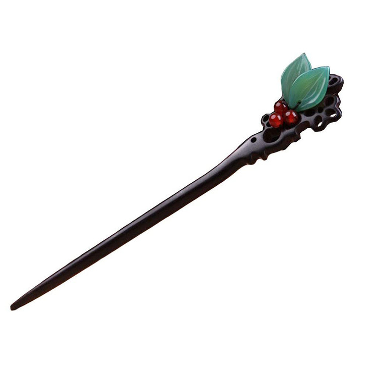 Ebony Wooden Vintage Leaves Hair Stick Handmade Carved Hair Pins 708 Chinese Hair Chopsticks for Women1pack