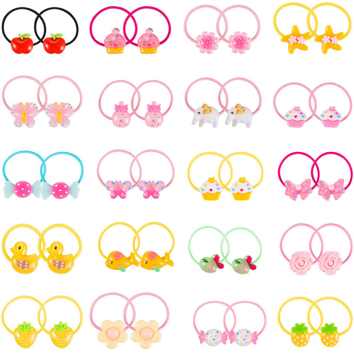 80 Pieces 40 Pairs Girls Cartoon Elastic Hair Ties Head Hair Tie Bands Ropes Girls Ponytail Holders