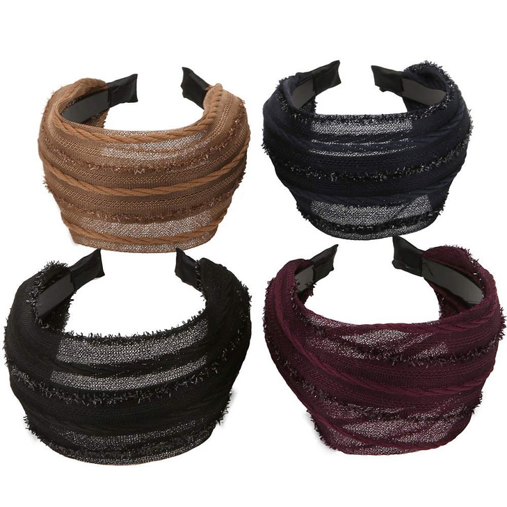 LONEEDY 4 Pack Wide Hard Headband with Teeth for Women Girlss Hair Band Pleated Cloth Fabric Hair Hoop Accessories Mixed