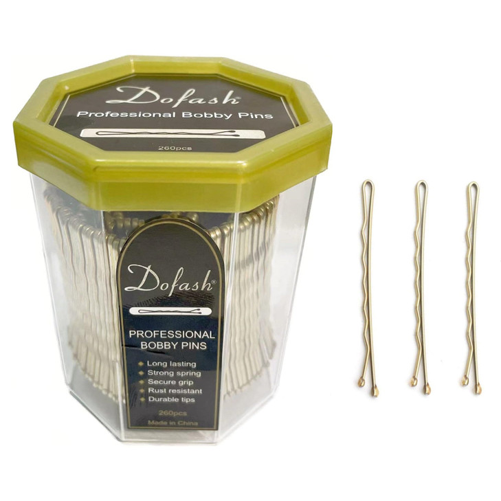Dofash 5cm Waves Bobby Pins Blonde Octagon Container Hairpins Large Package for Hair Salon Womens Hair Styling 260 Count