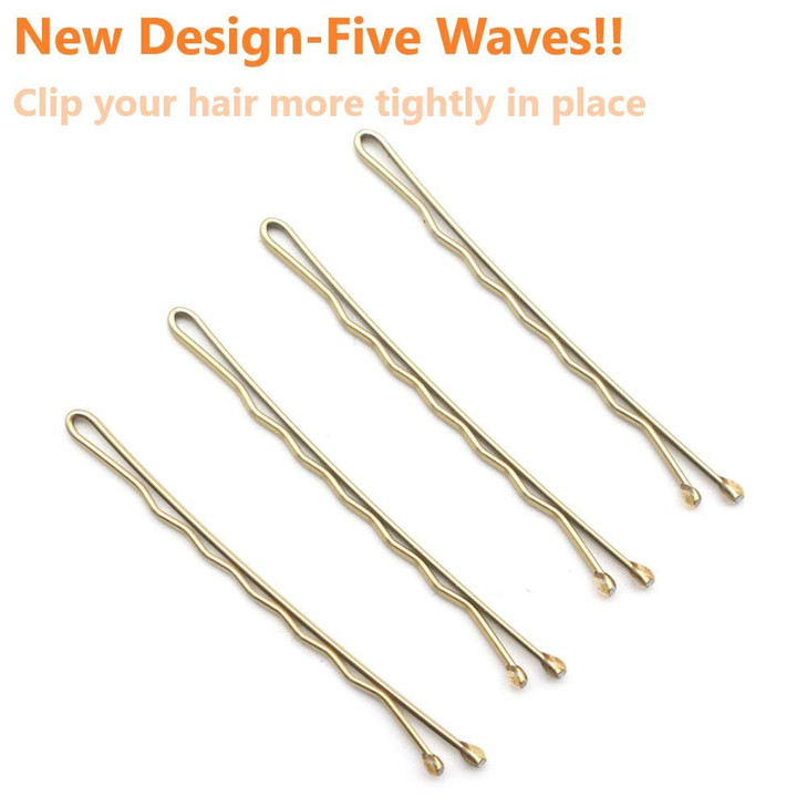 Dofash 5cm Waves Bobby Pins Blonde Octagon Container Hairpins Large Package for Hair Salon Womens Hair Styling 260 Count