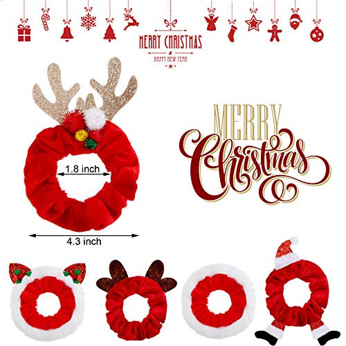 10 Pieces Christmas Hair Scrunchies Elk Santa Claus Elastic Hair Bands Soft Velvet Hair Ties Ropes Christmas Hair Access